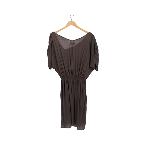 Brown Classic Elasticized Waist Midi Dress