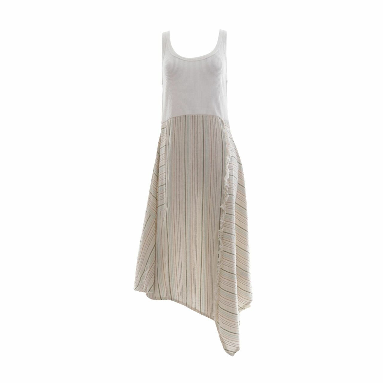 Zara White & Multi Stripes Midi Dress