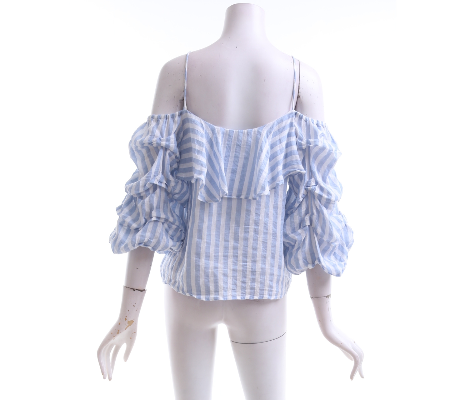 Zara Blue and Off White Striped Cold Shoulder Blouse
