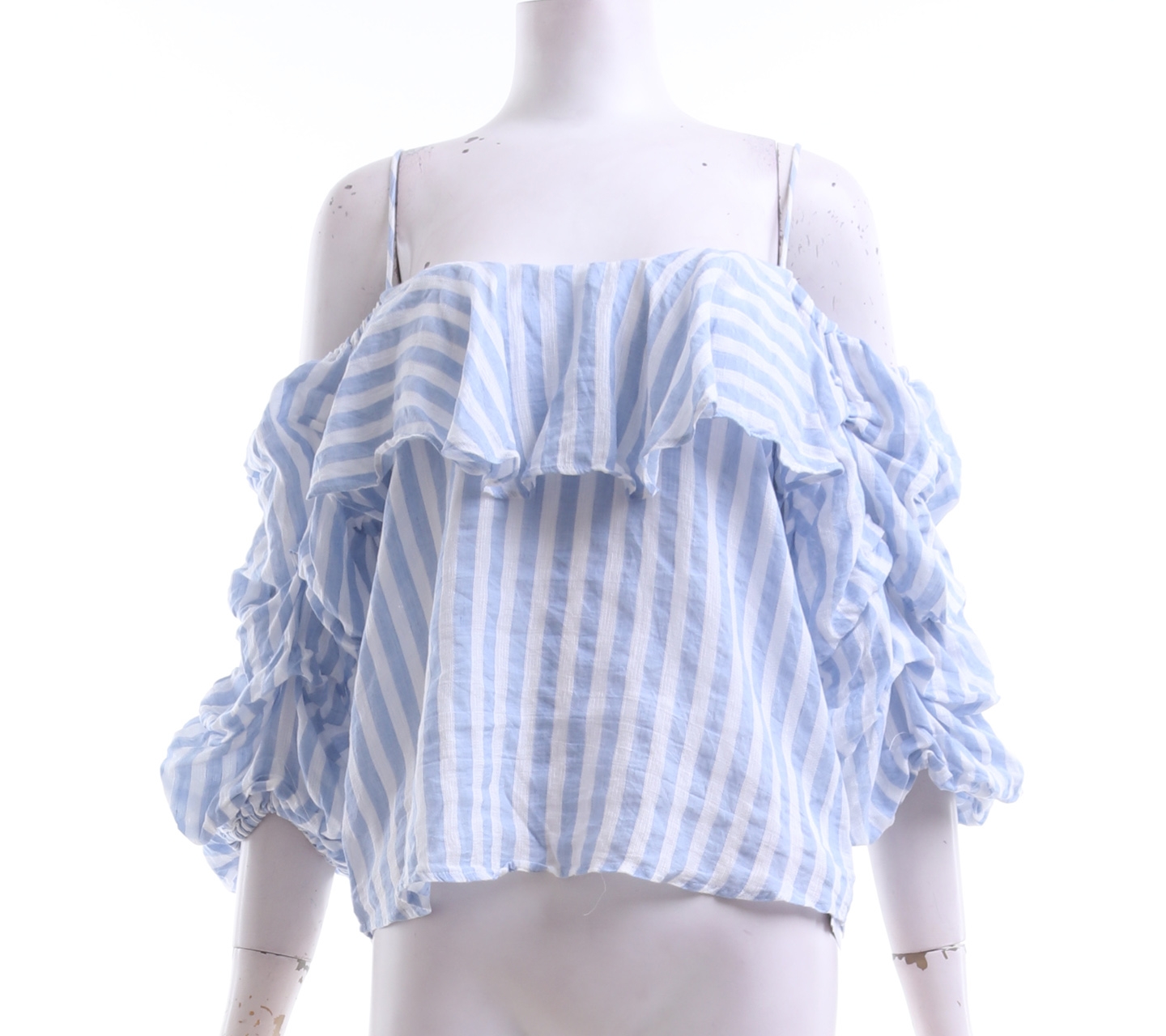 Zara Blue and Off White Striped Cold Shoulder Blouse