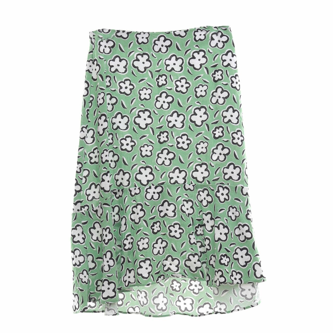 Pomelo. Green Floral Midi Skirt