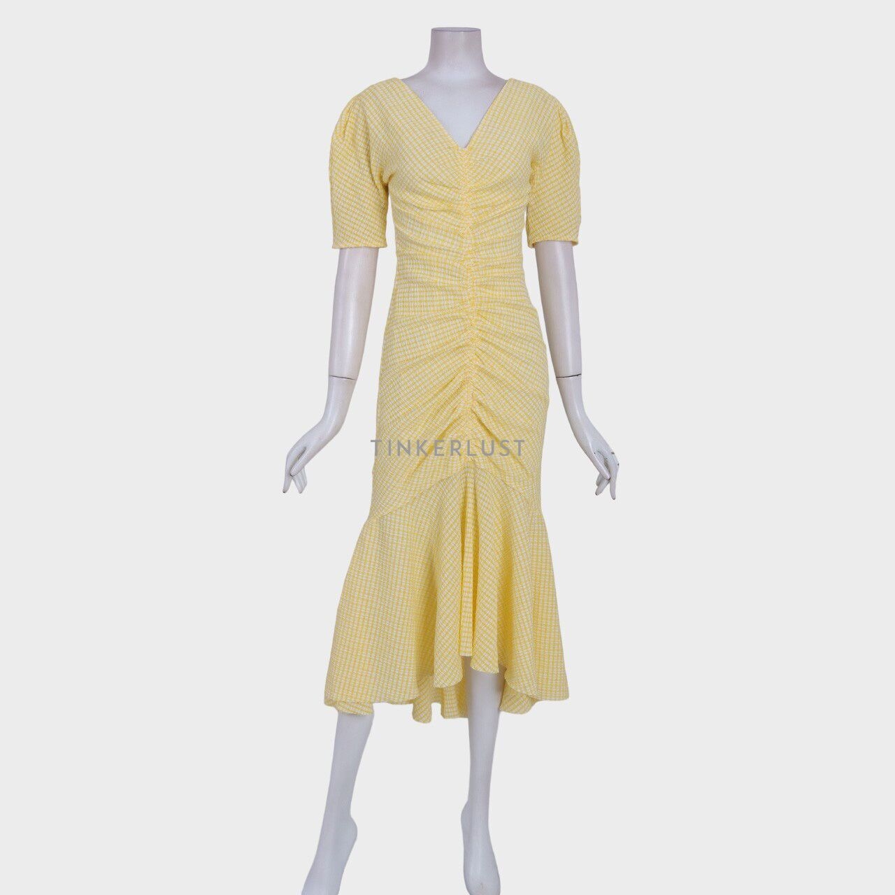 Staud Panier Yellow Gingham Midi Dress
