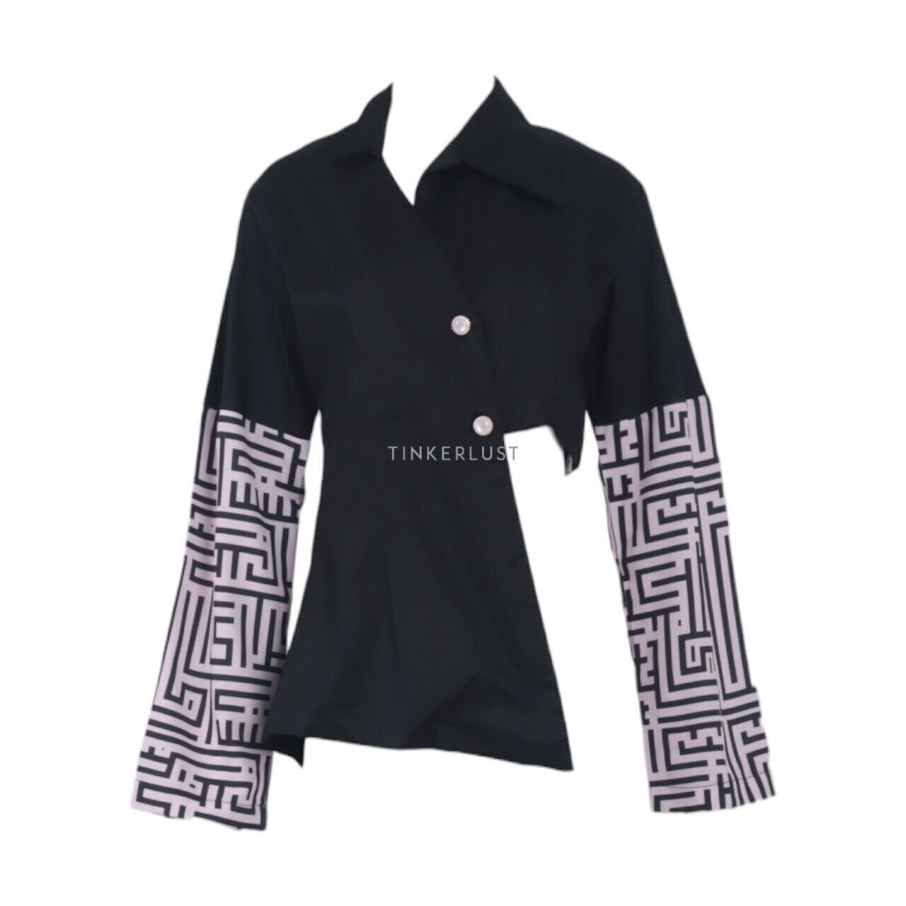 Tities Sapoetra Black Asymmetric Pattern Shirt