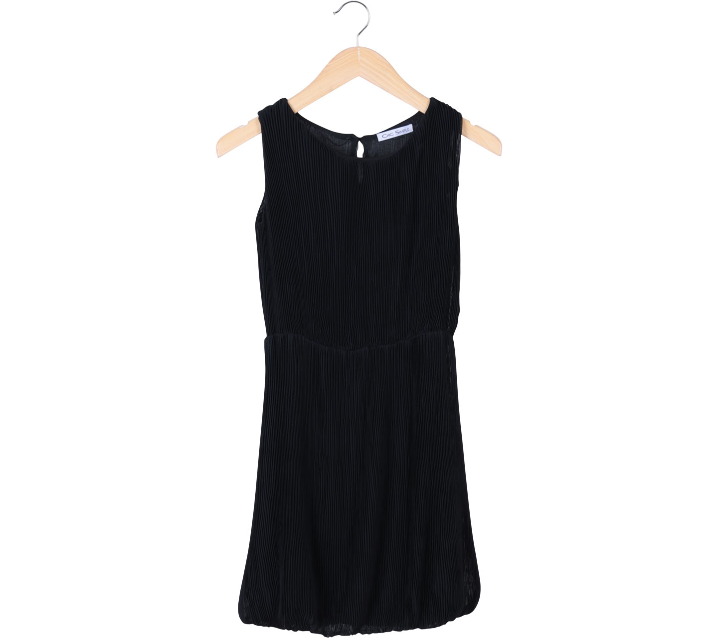 Chic Simple Black Pleated Sleeveless Mini Dress