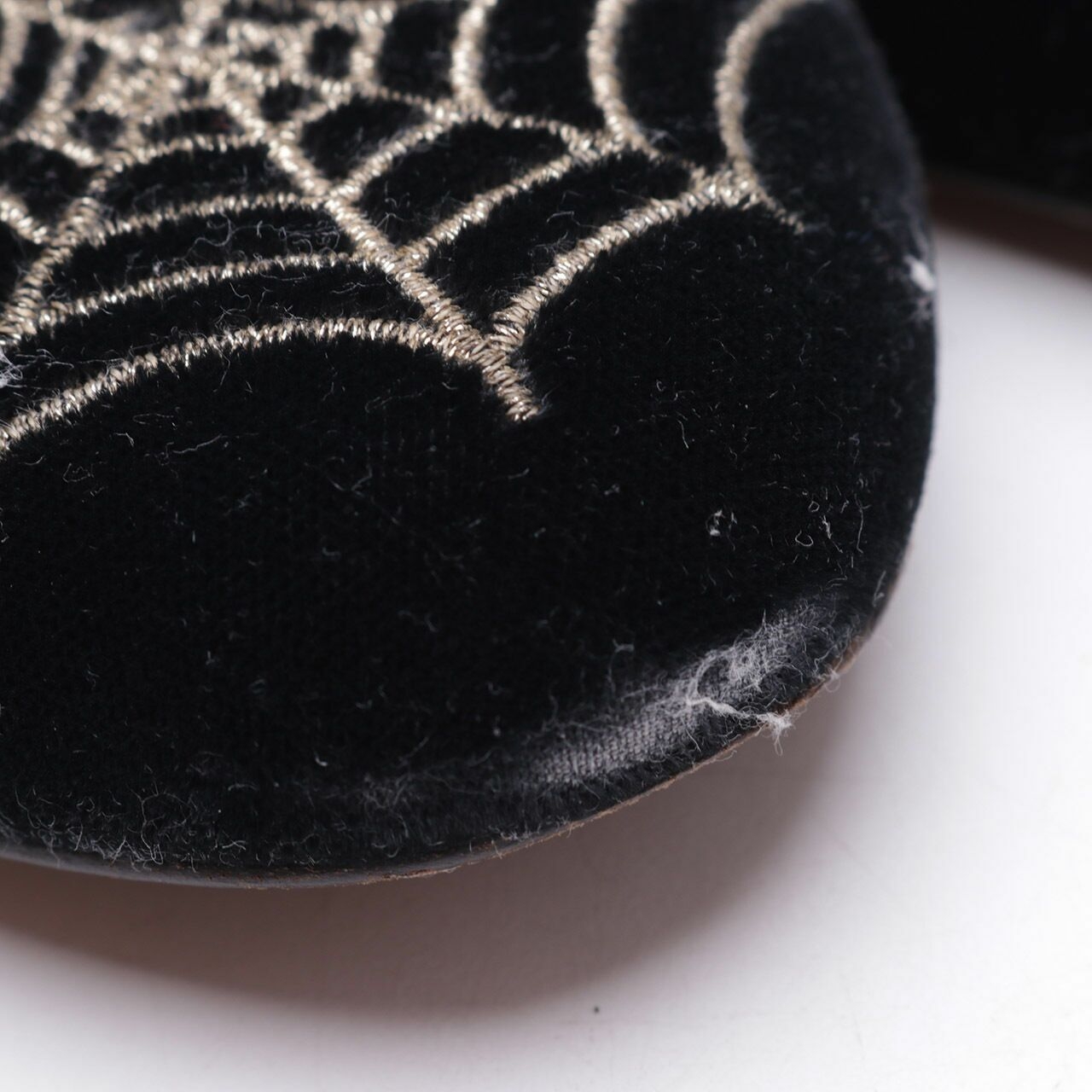 Charlotte Olympia Black Velvet Crystal Spider Web Flat Shoes