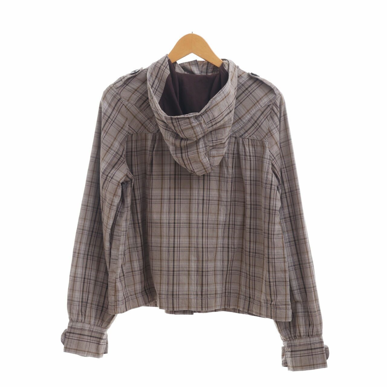 Topshop Grey Checkered Hoodie Blouse