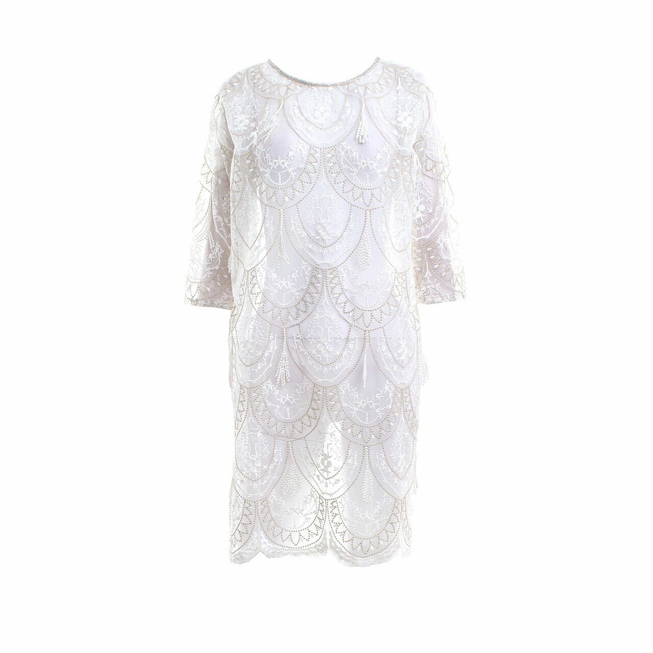 Cera Off White Sheer Sequin Tunic Blouse