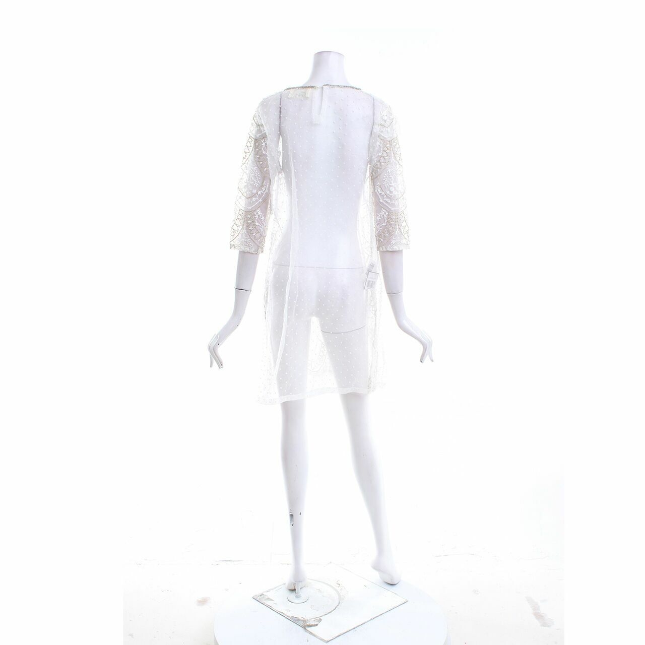 Cera Off White Sheer Sequin Tunic Blouse