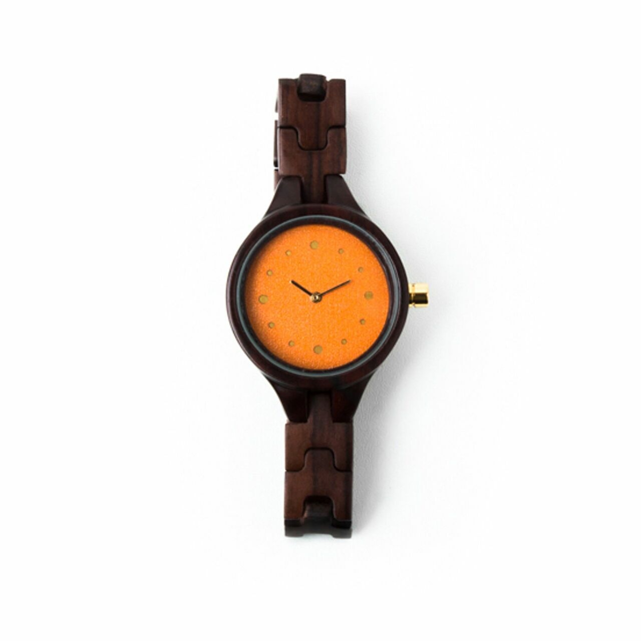 Woodka Dark Brown Kinu Sonokeling Orange Dial Wristwatch
