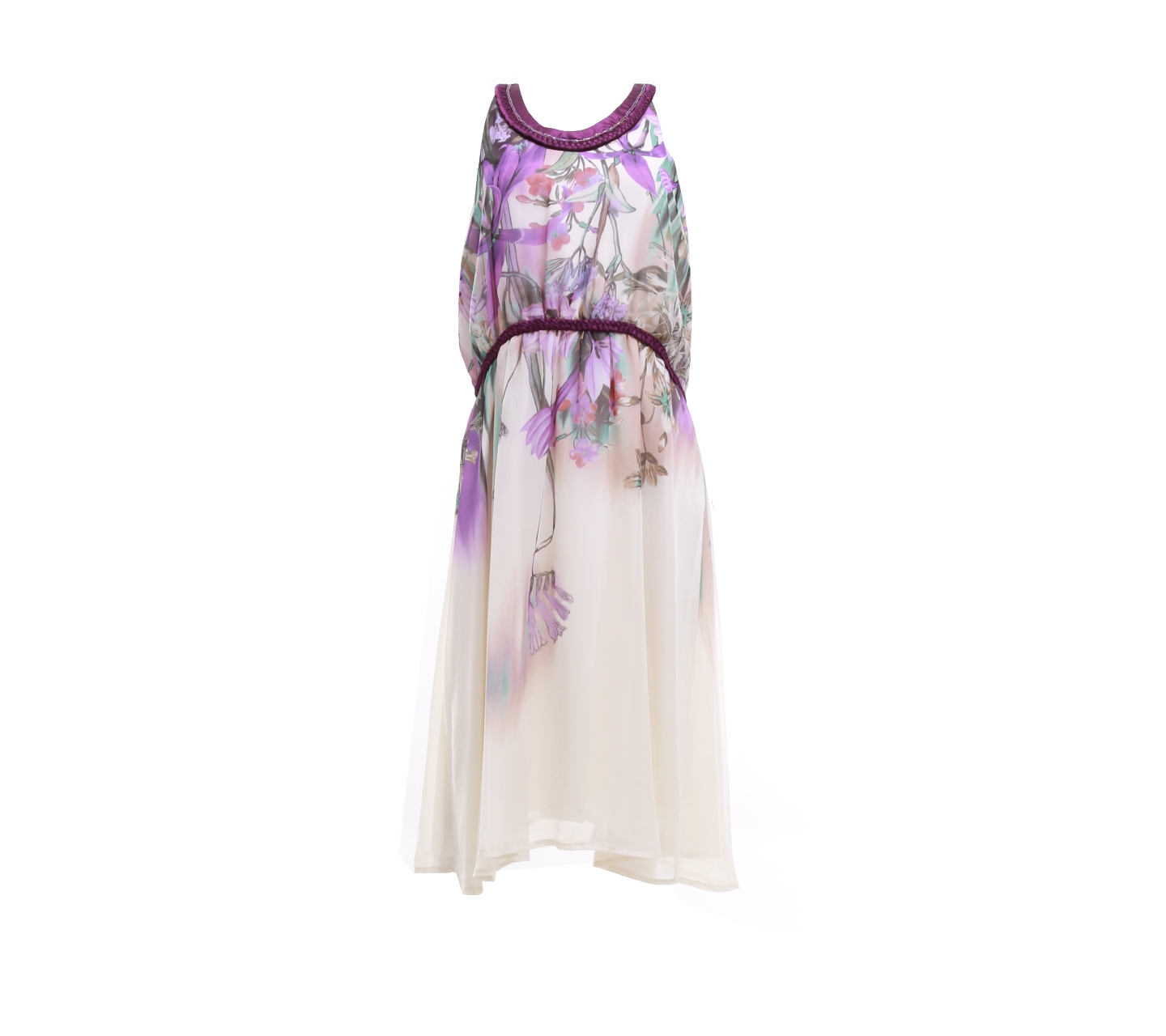 Personal Style Cream And Purple Midi Dress