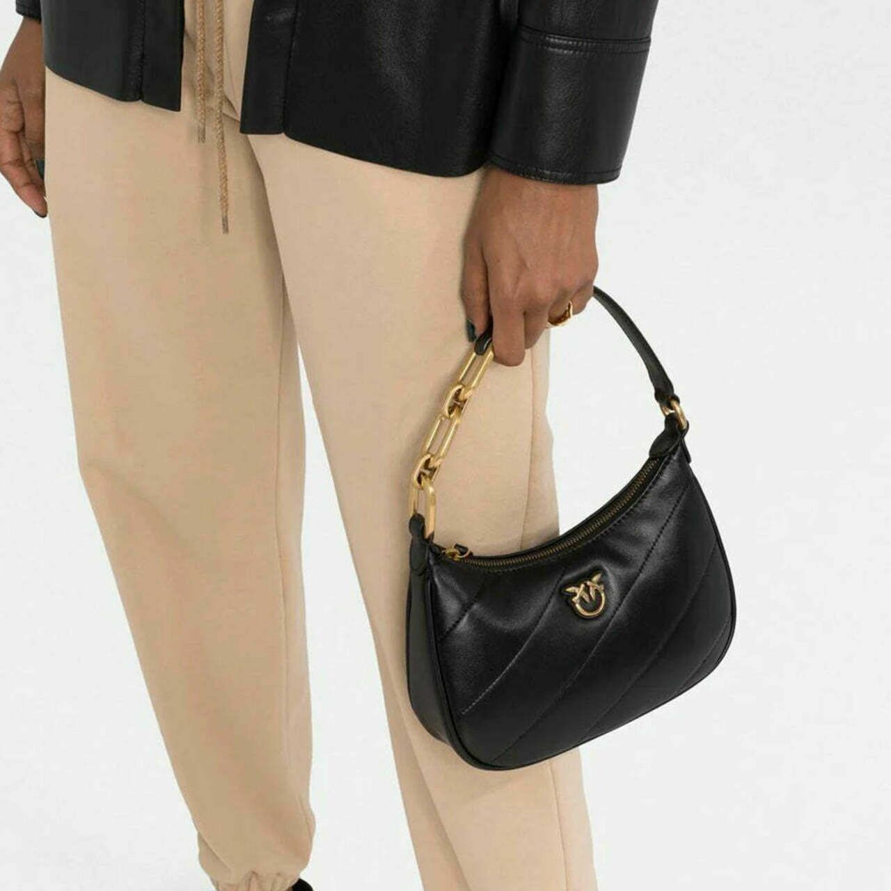 Pinko Mini Love Bag Half Moon Maxi Quilt Shoulder Bag Black