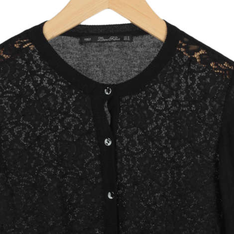 Black Knit Floral Lace Cardigan