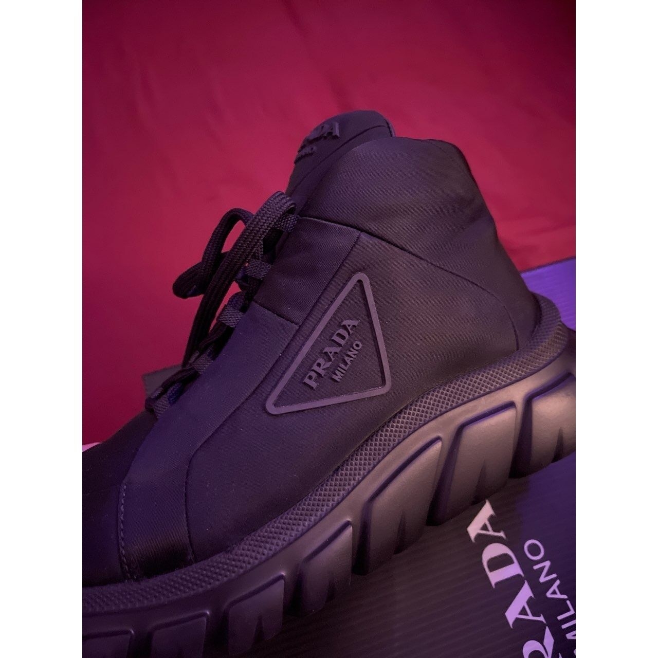 Prada Re-Nylon Gabardine Rush Piuma Black Sneakers