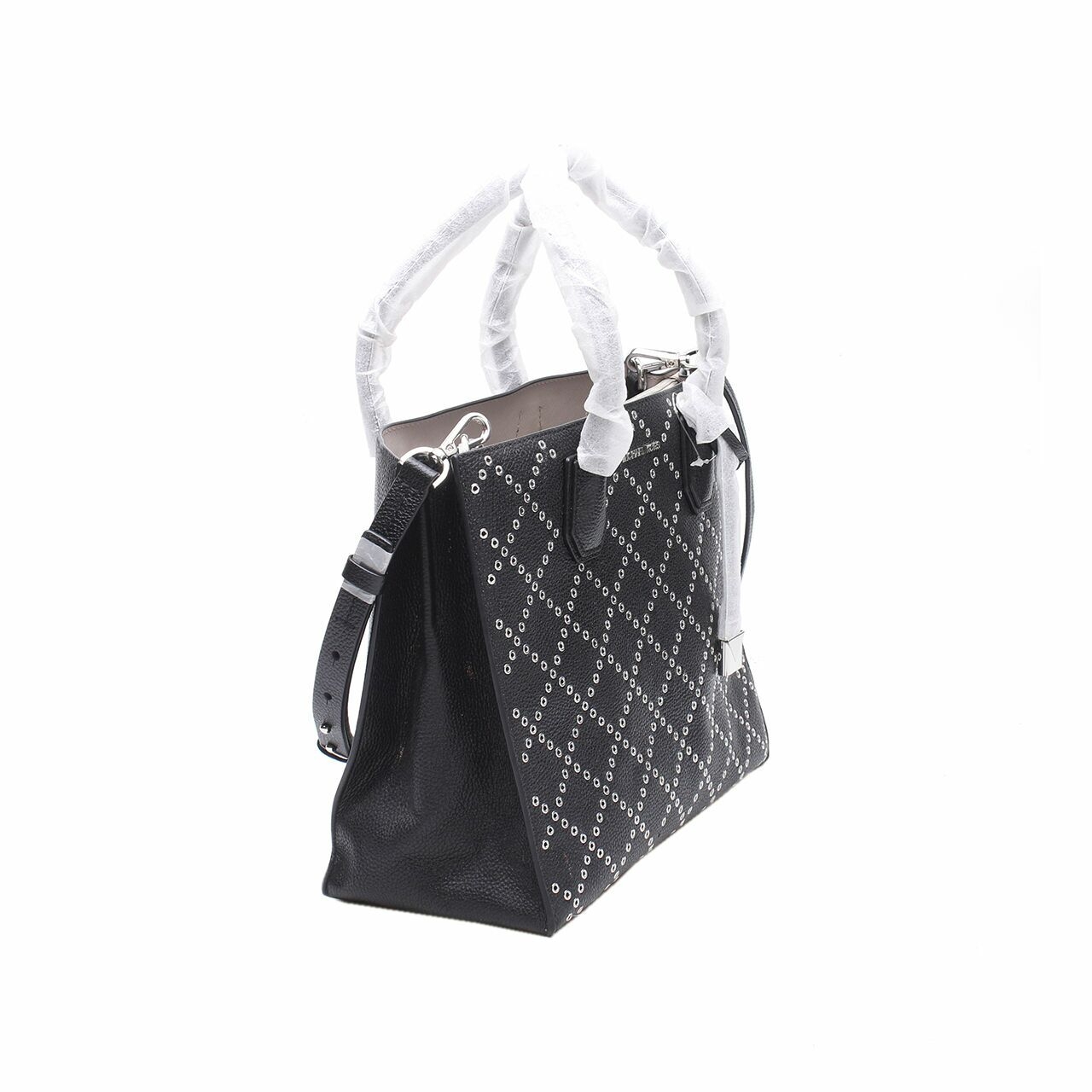 Michael Kors Mercer Studded Grommet Convertible Black Satchel Bag