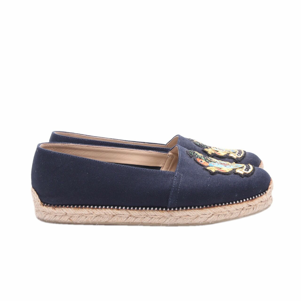 Christian Louboutin Carlo Loubi Navy Embroidered Espadrilles Flats Shoes