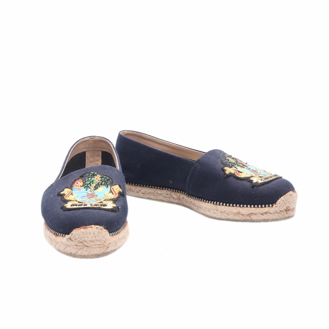 Christian Louboutin Carlo Loubi Navy Embroidered Espadrilles Flats Shoes