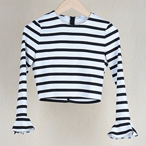 White and Black Striped Cropped Blouse