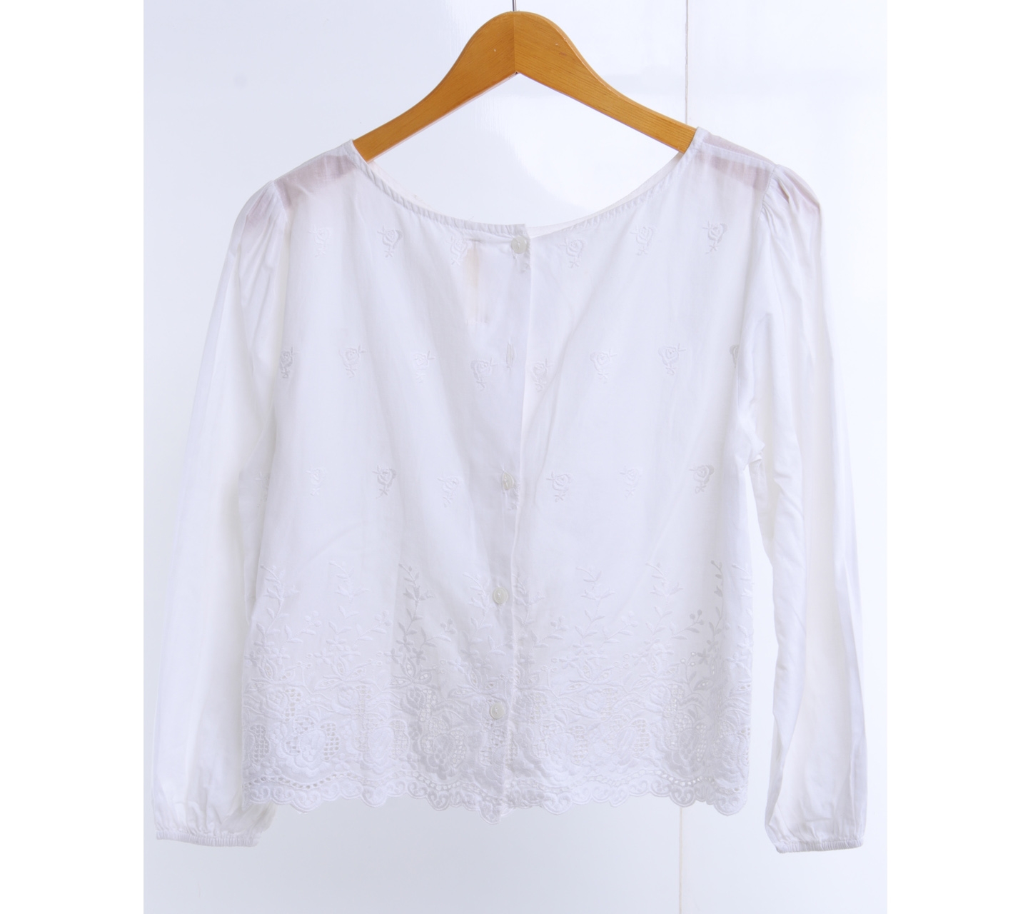 Plowbrands Off White Patterned Cropped Blouse