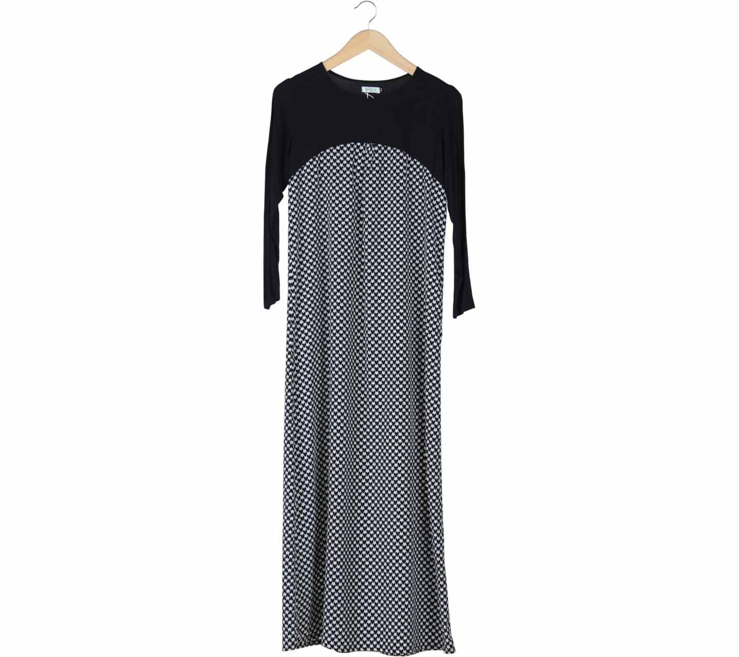 Biye Black And White Patterned Long Dress
