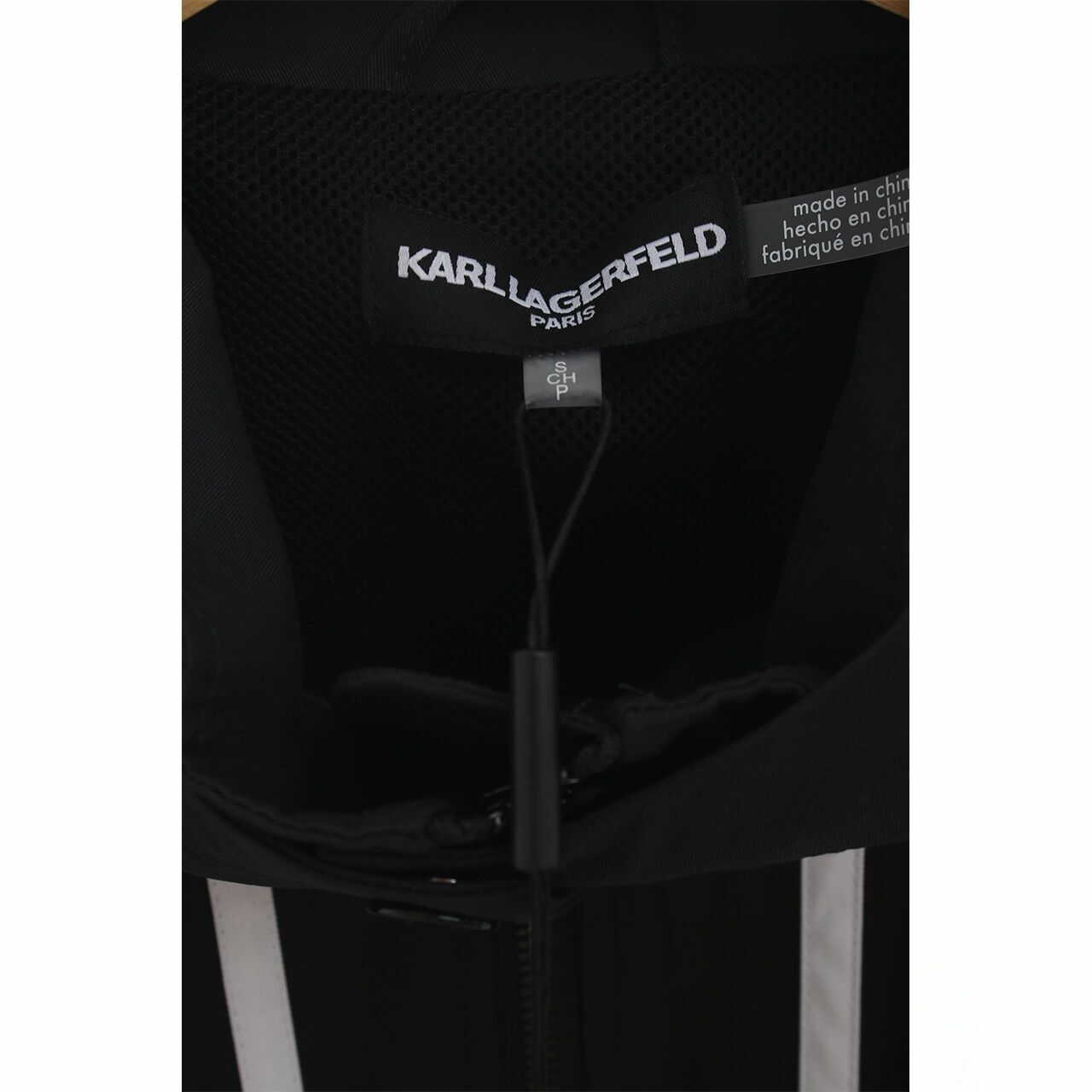 Karl Lagerfeld  Paris Logo Trim  Black Hoeeded Jacket