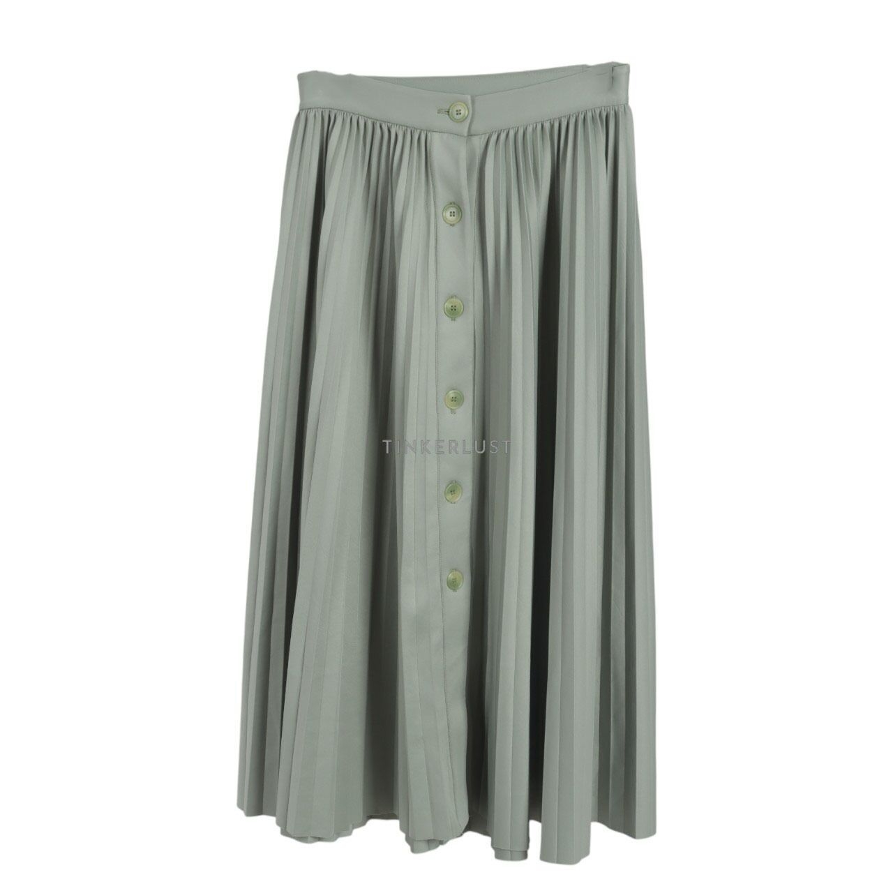 claude Green Pleated Midi Skirt