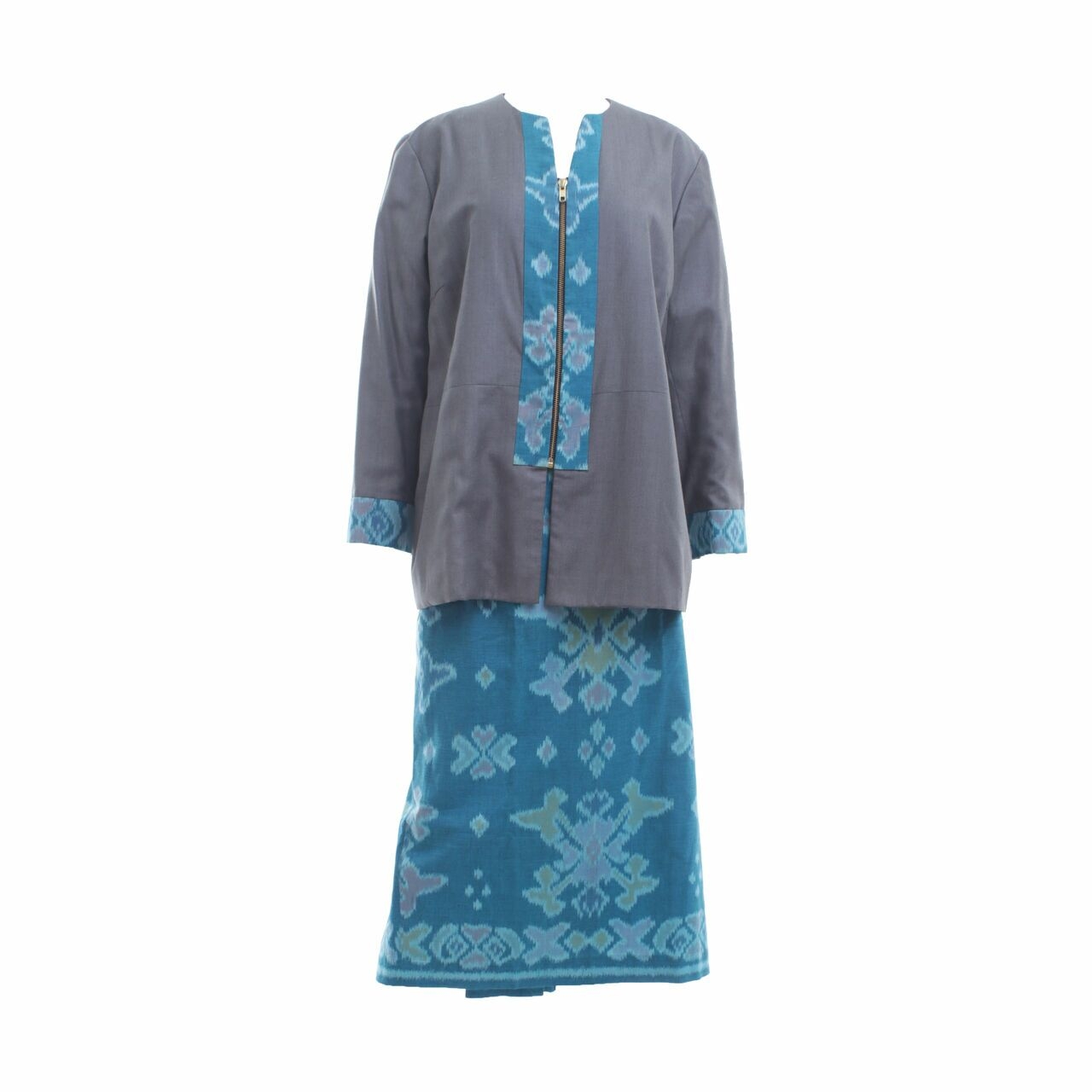 Ikat Indonesia By. Didiet Maulana Blue & Grey Patterned Two Piece