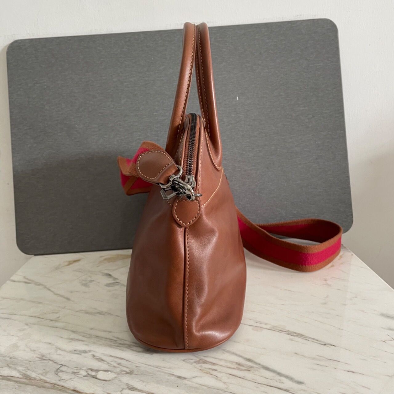 Longchamp Dome Brown Leather Handbag