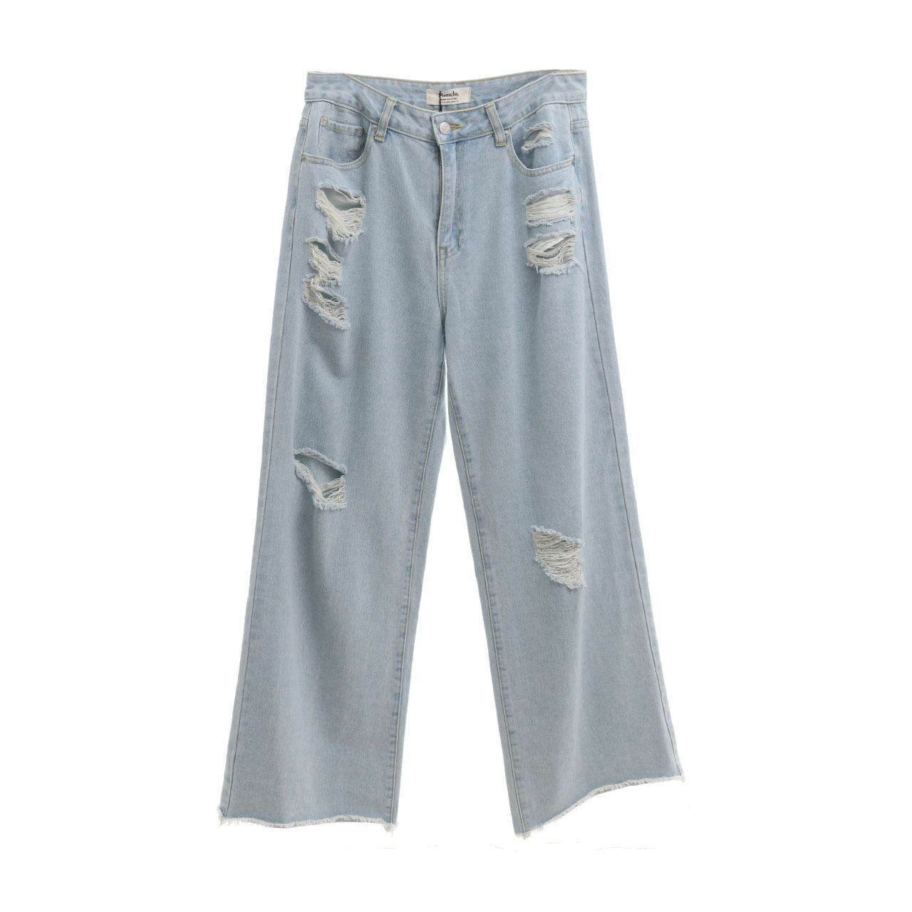 Pomelo. Blue Washed Denim Ripped Long Pants