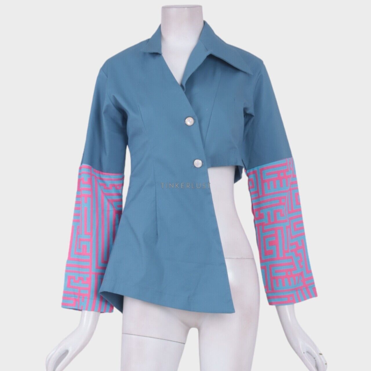 Tities Sapoetra Blue Sleeve Pattern Asymmetric Shirt