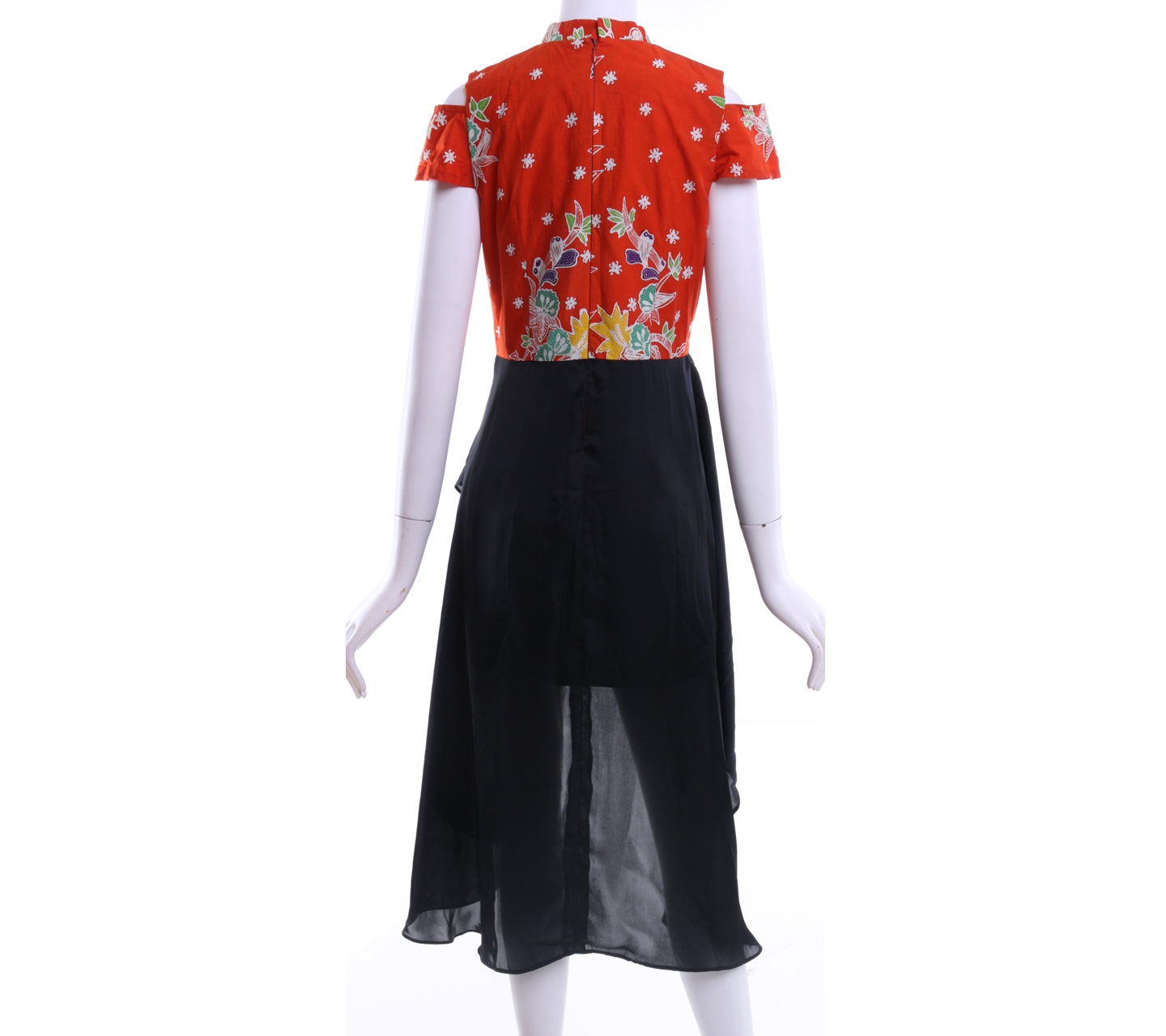 Kencana Pajajaran Orange And Black Floral Beads Mini Dress