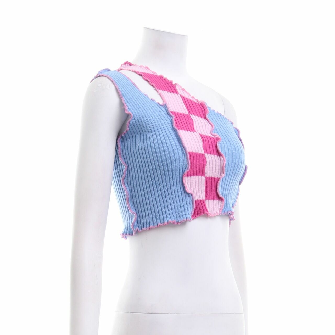 Sassh Blue & Pink Crop Knit Sleeveless