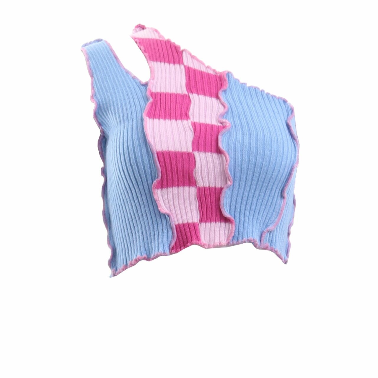 Sassh Blue & Pink Crop Knit Sleeveless
