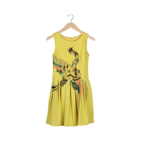 Yellow Bird Sleeveless Midi Dress