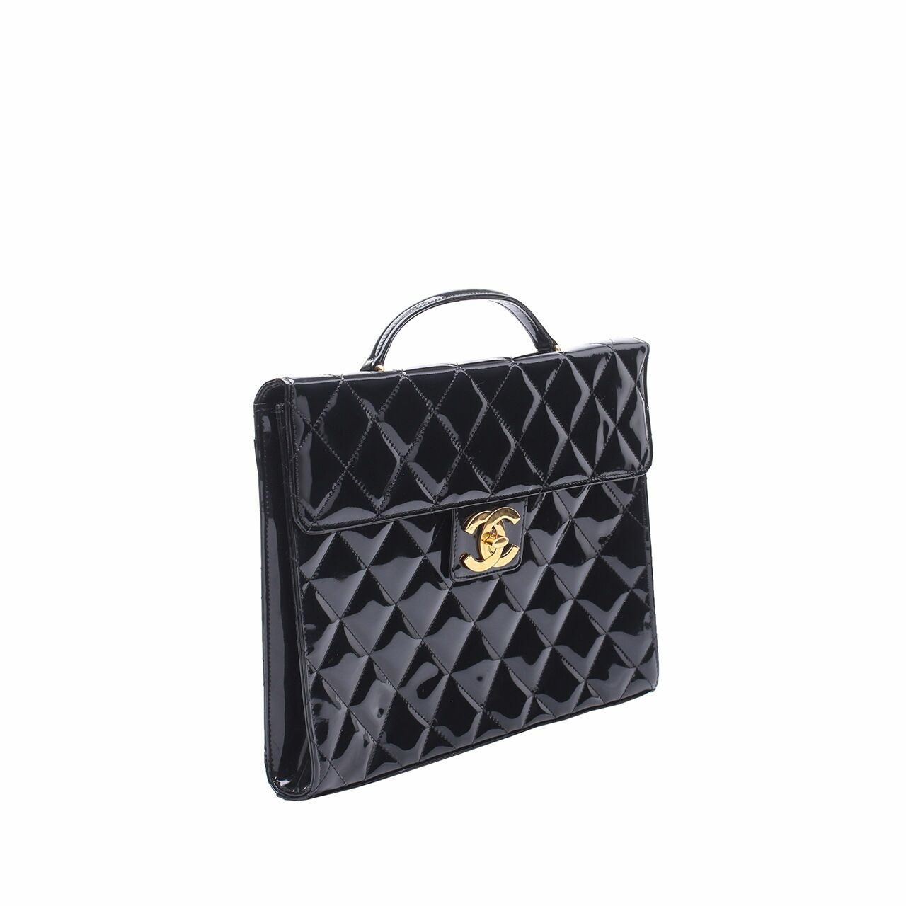 Chanel Vintage Black Patent Leather Briefcase Handbag