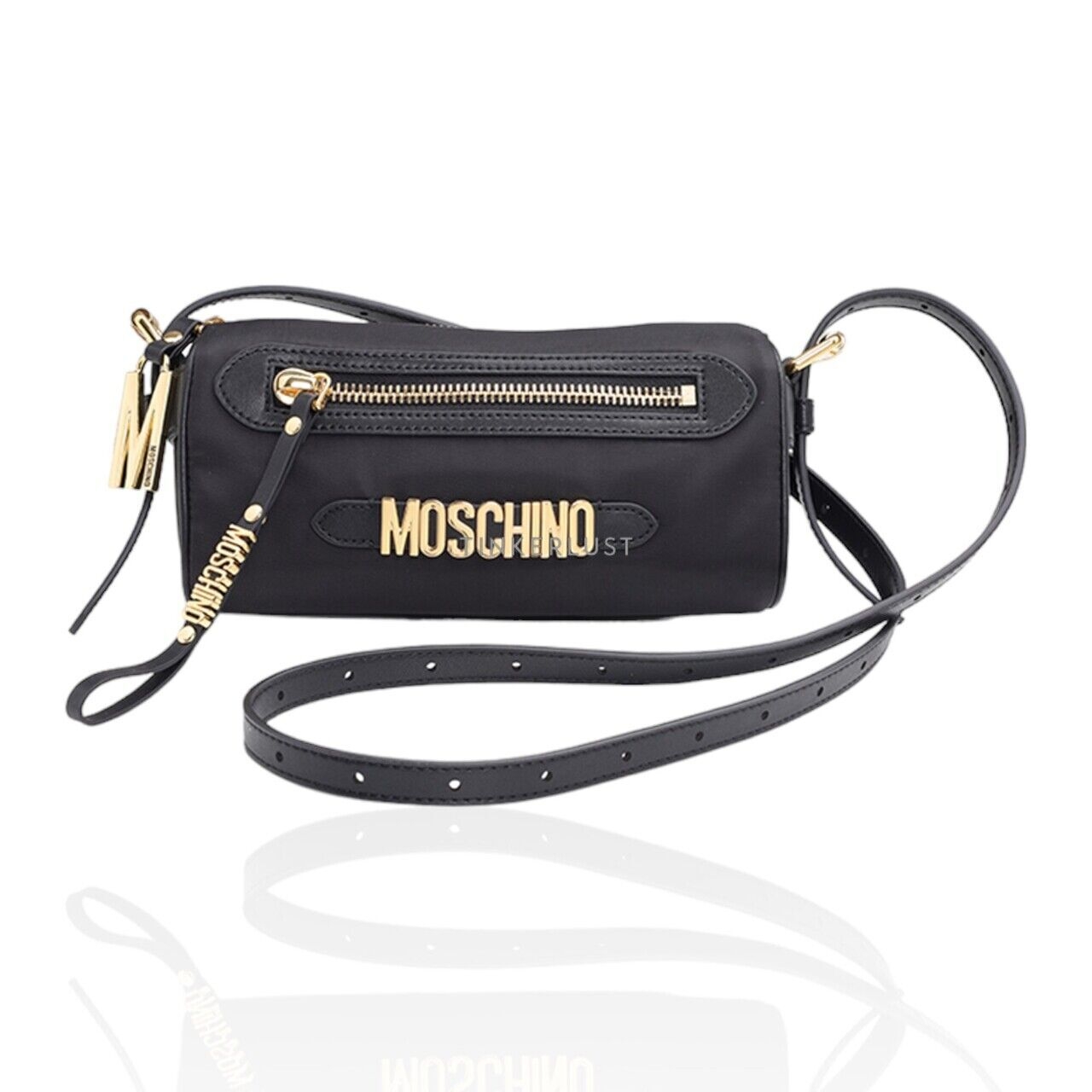 Moschino Logo-Lettering Cylinder Crossbody Bag in Black GHW