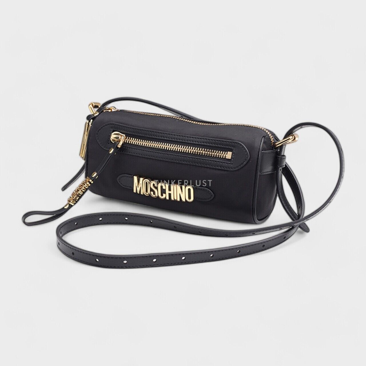 Moschino Logo-Lettering Cylinder Crossbody Bag in Black GHW