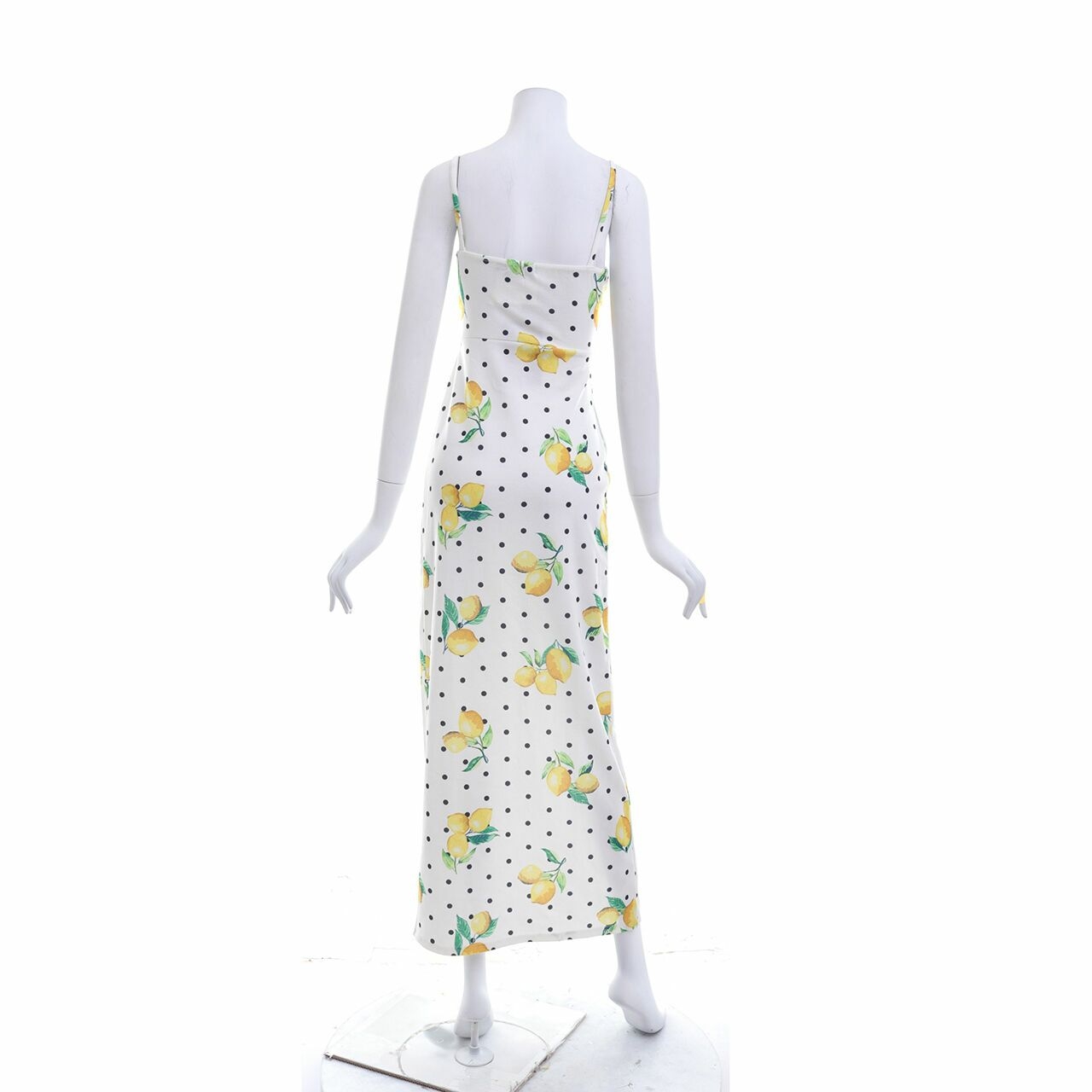 Prettylittlething White Polka Dot Lemon Print Wrap Long Dress