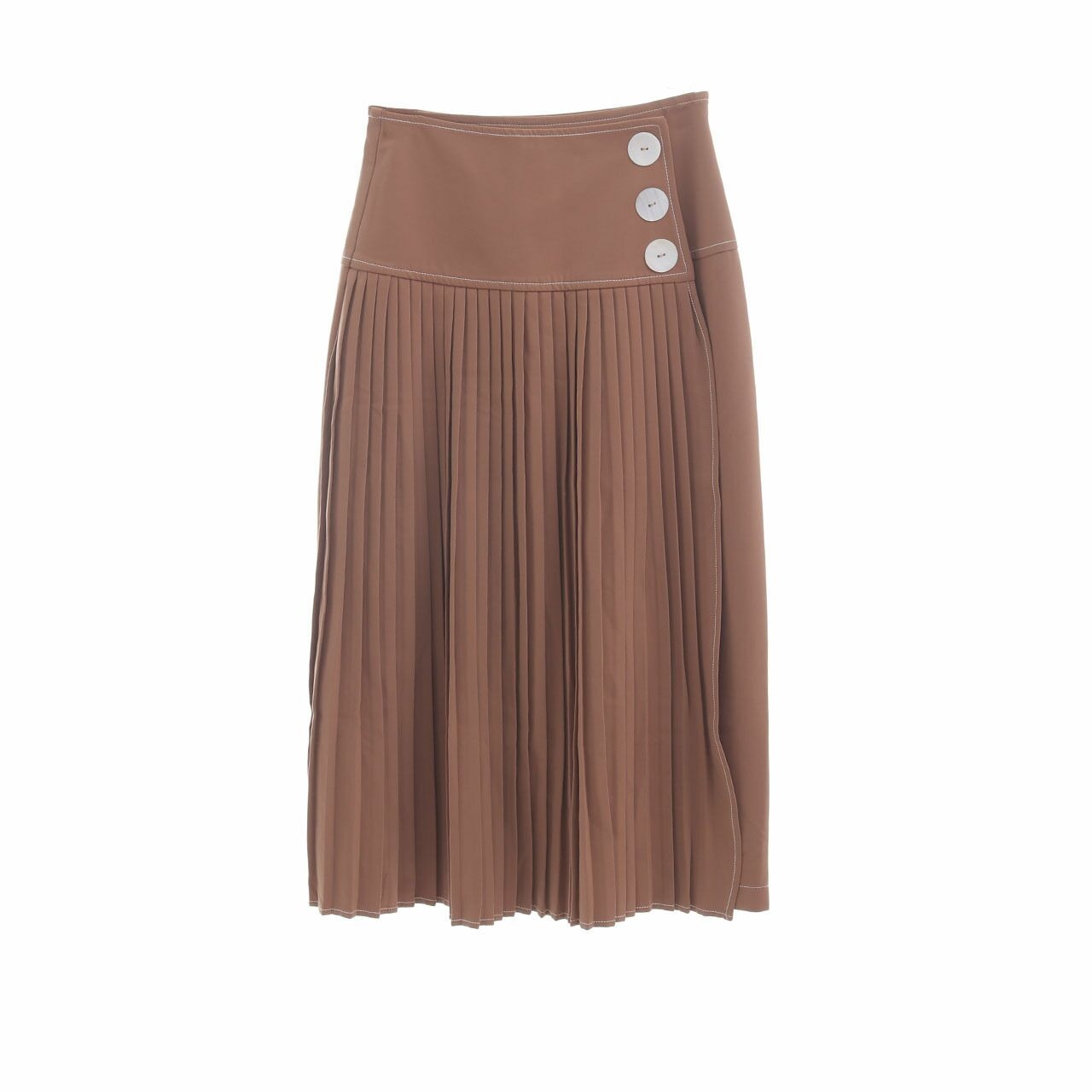 Pomelo. Brown Pleated Midi Skirt