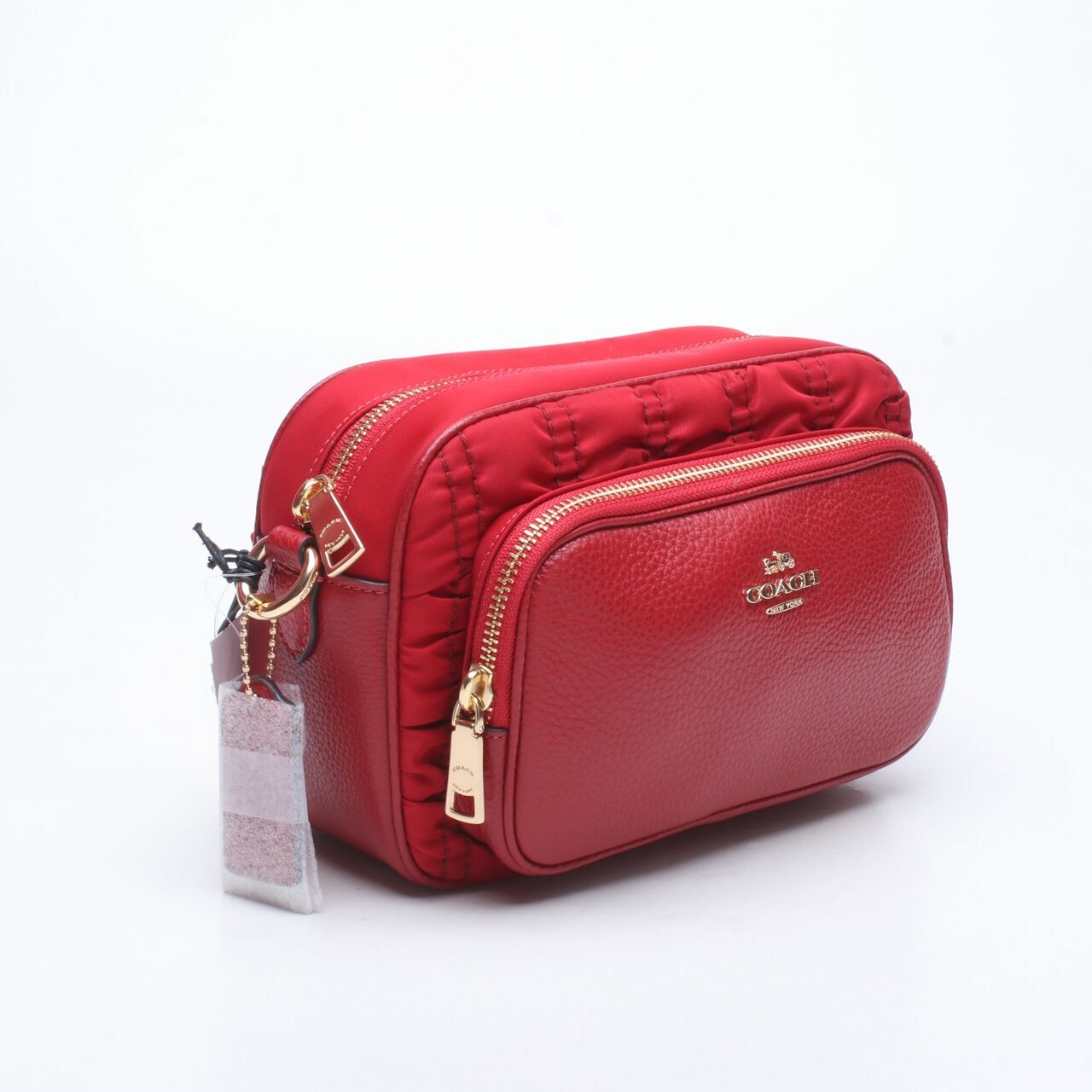 Coach C4095 Court Crossbody Leather Handbag With Ruching Red