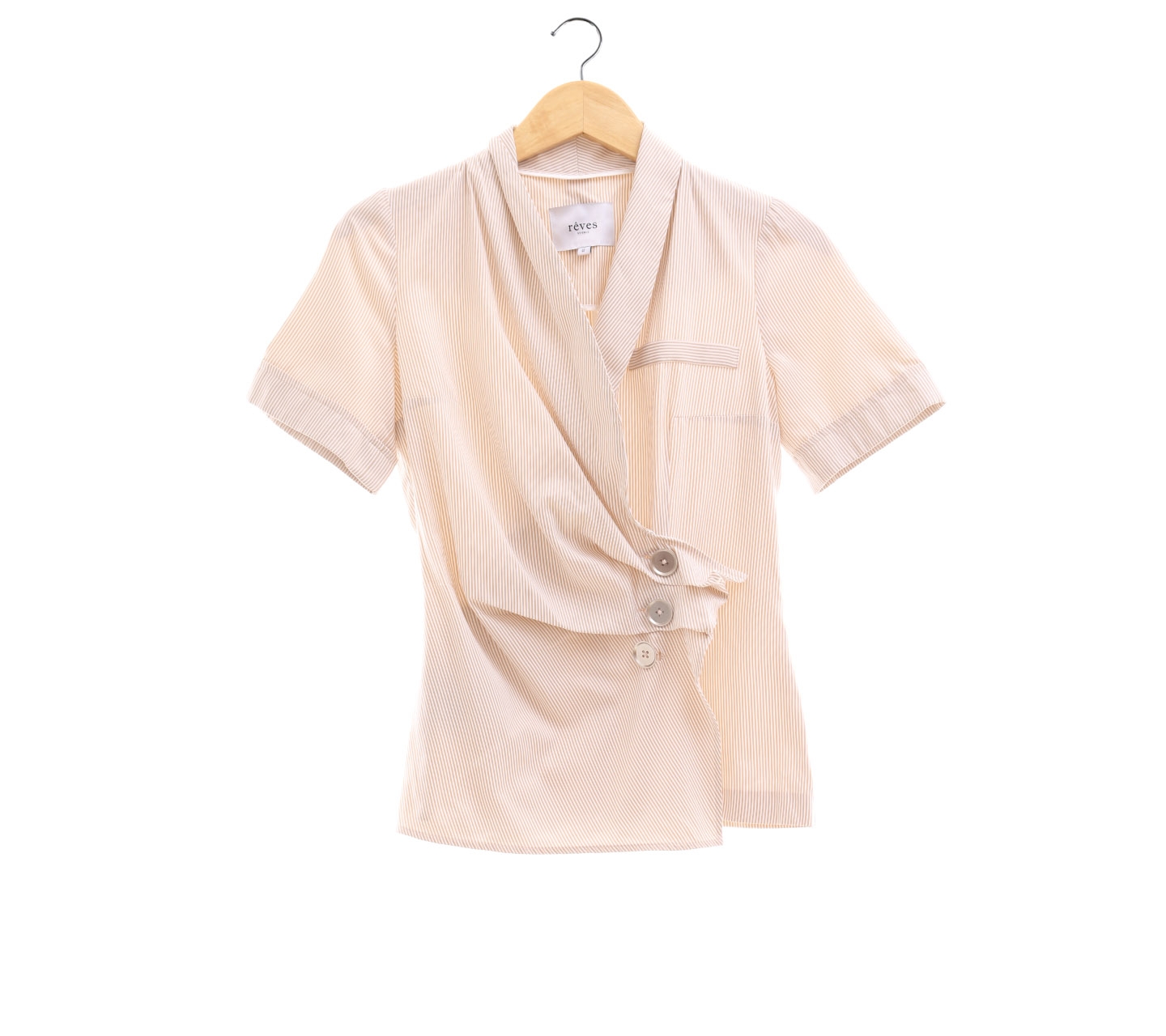 Reves Studio Brown & Off White Wrapa With Stiped Blouse