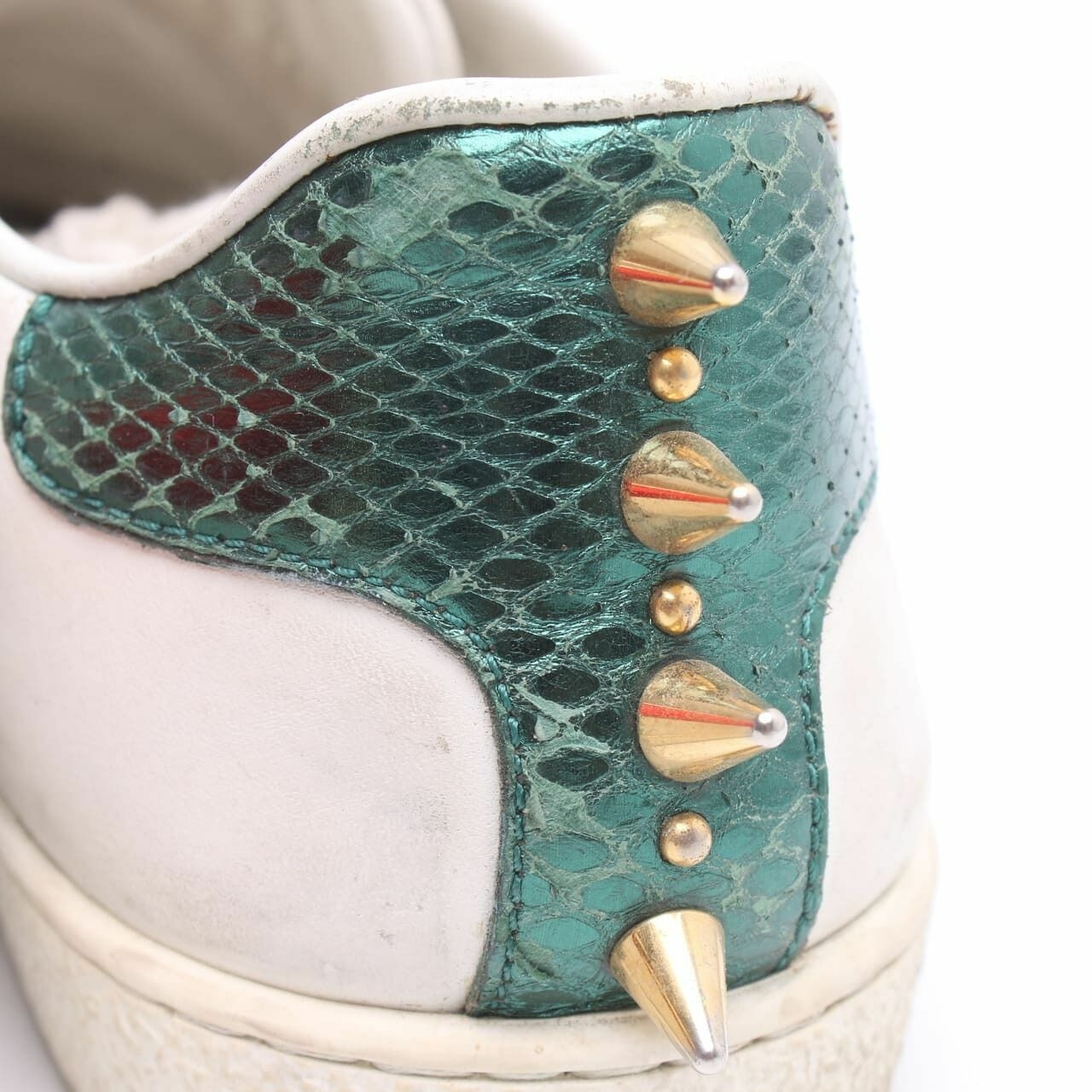 Gucci White  Ace Leather Sneakers with Pearls and Studs