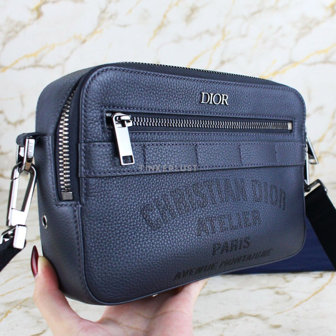 Christian Dior Atelier Safari Messenger Bag Leather Grey Sling Bag