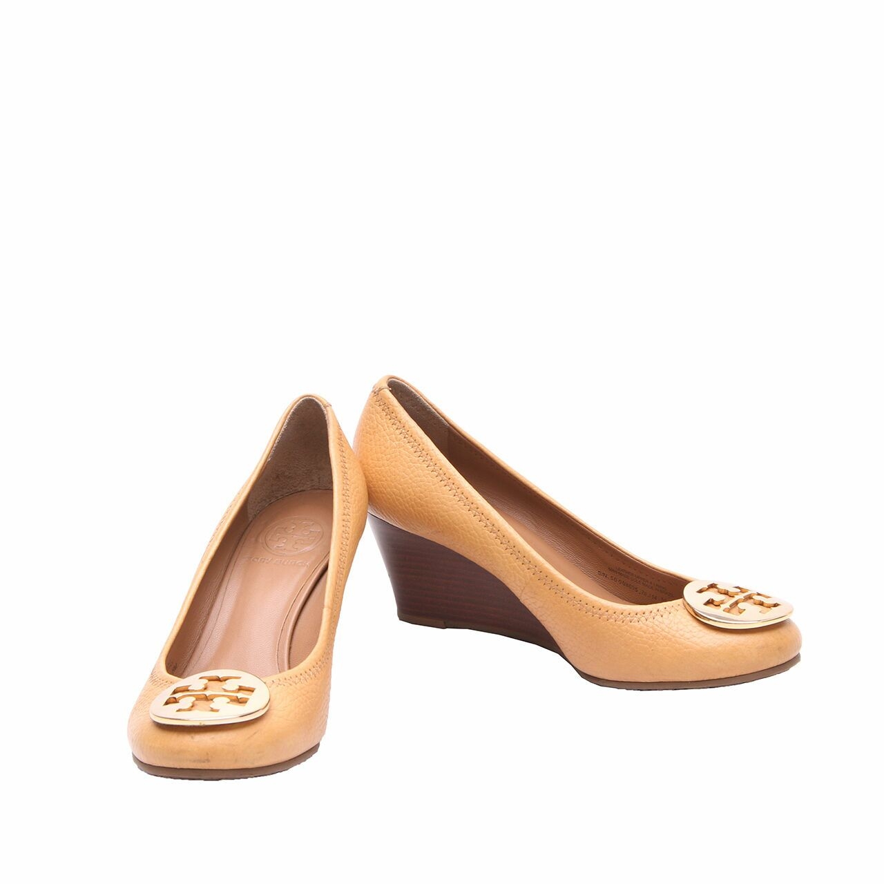 Tory Burch Sally Royal Tan/Gold Tumbled Leather Wedges