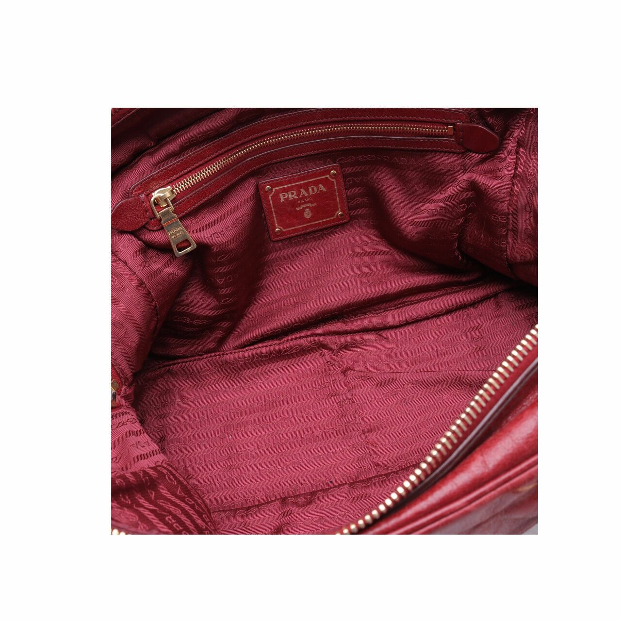 Prada Vitello Shine Rubino Bauletto Red Satchel Bag