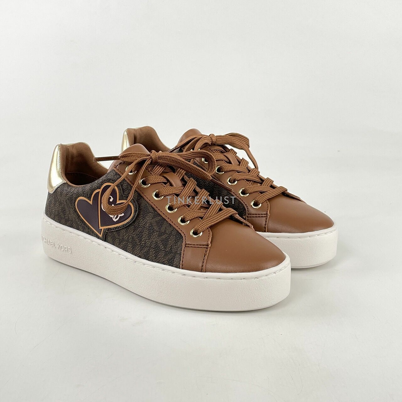 Michael Kors Shoes Poppy Lace Up Ciao Patch Brown Sneakers