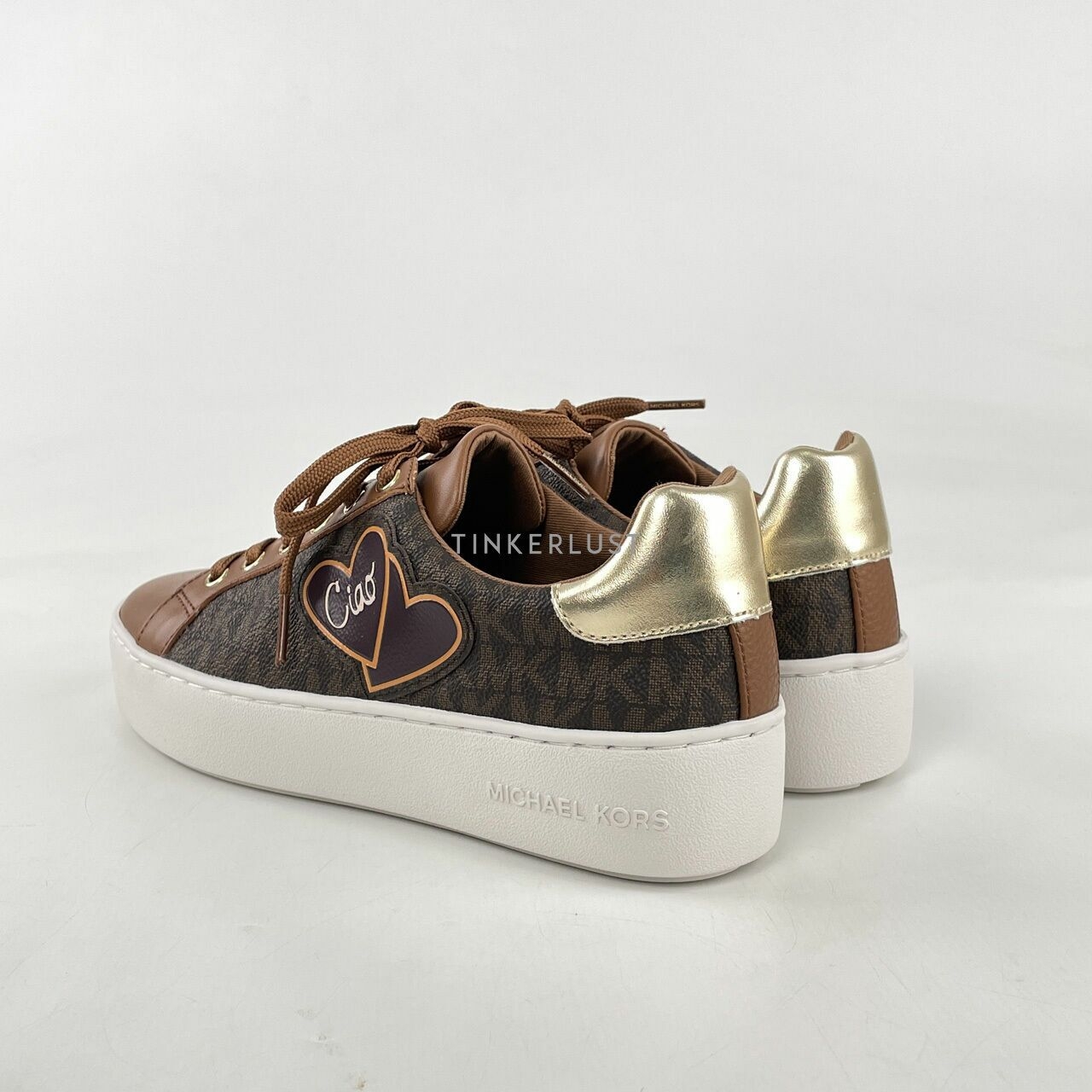 Michael Kors Shoes Poppy Lace Up Ciao Patch Brown Sneakers