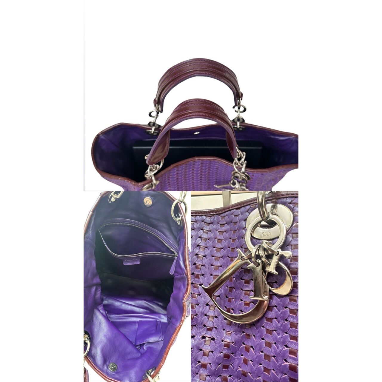 Christian Dior Cannage Purple Leather Weave Tote Bag