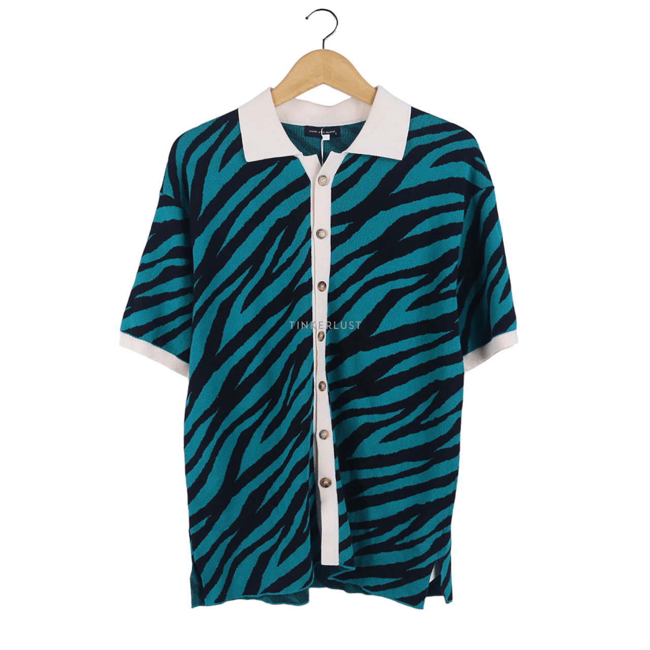 Noir Sur Blanc Black & Green Zebra Pattern Knit Shirt