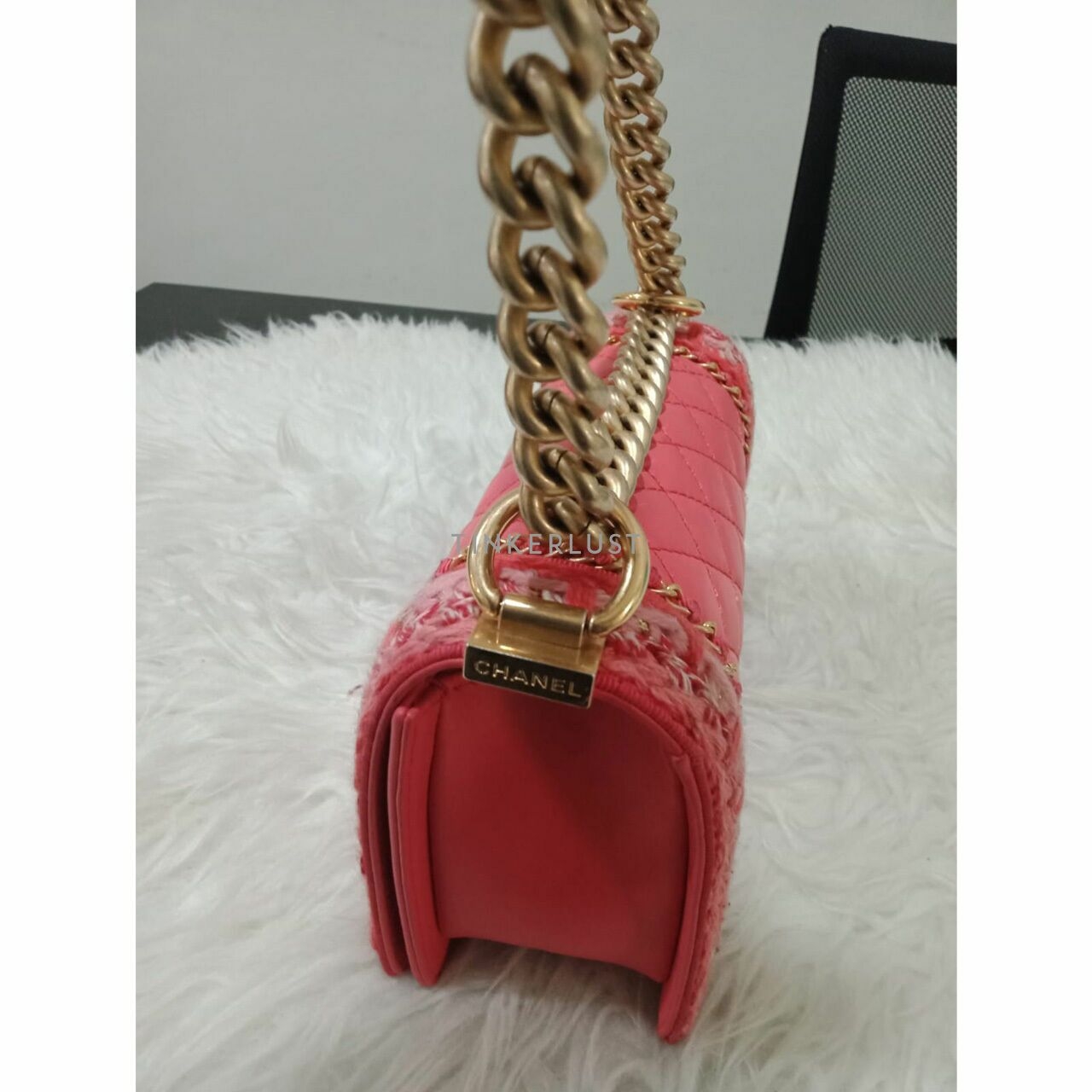 Chanel Boy Small Coral Pink Tweed #23 GHW Sling Bag
