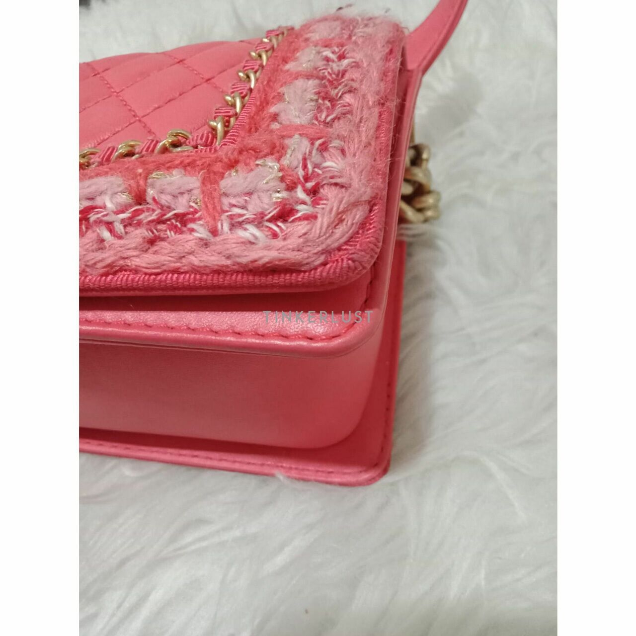 Chanel Boy Small Coral Pink Tweed #23 GHW Sling Bag